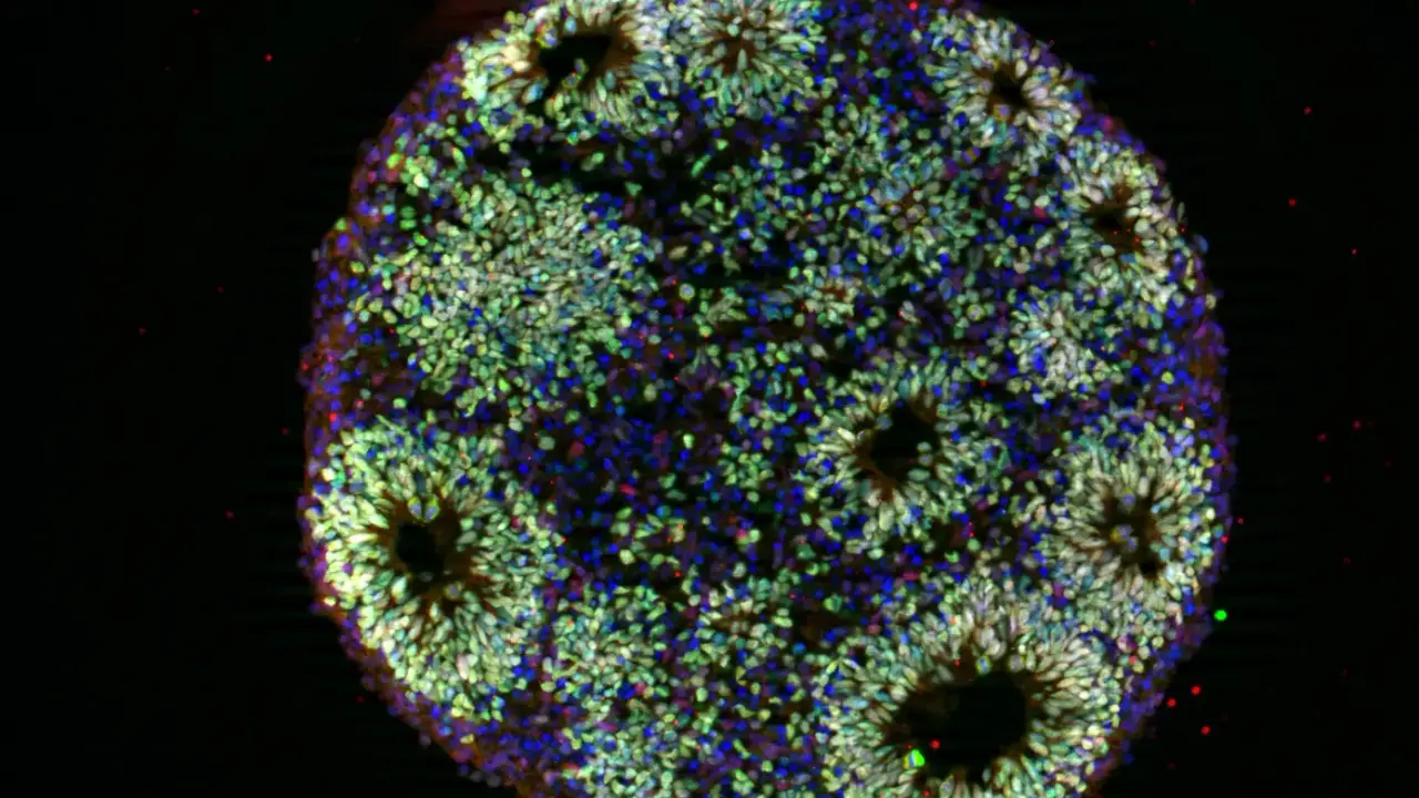 O imagine microscopică a unui organoid cerebral